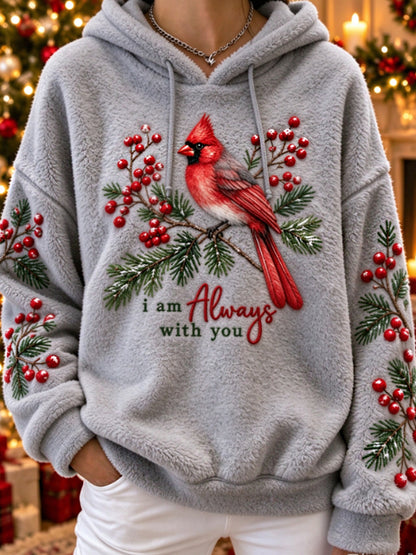 Women's vintage christmas Northern Cardinal Flannel Hoodie