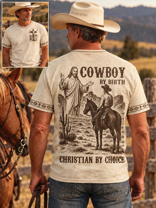 Men's Retro Western Style Faith Lover Art Printed T-shirt