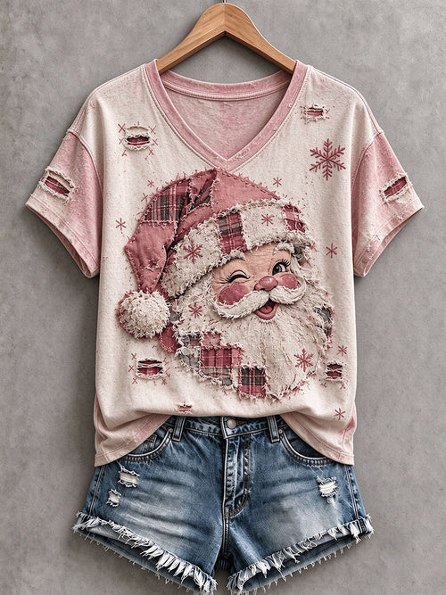 Women's Vintage Pink Santa T-Shirt