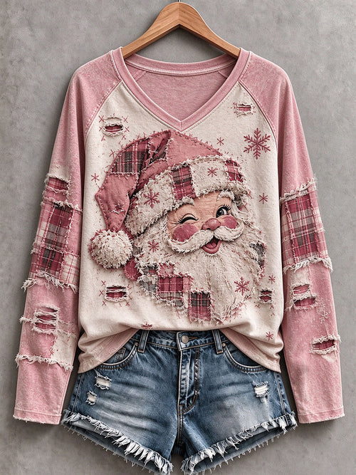Women's Vintage Pink Santa T-Shirt