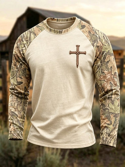 Men's Autumn/Winter "Jungle Faith" Camouflage Print Crew-Neck Top