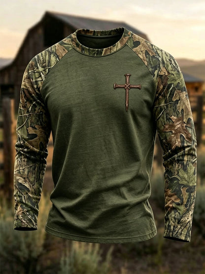 Men's Autumn/Winter "Jungle Faith" Camouflage Print Crew-Neck Top