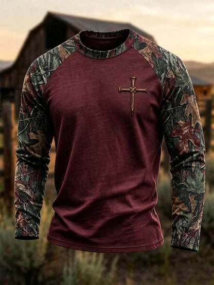 Men's Autumn/Winter "Jungle Faith" Camouflage Print Crew-Neck Top