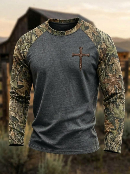 Men's Autumn/Winter "Jungle Faith" Camouflage Print Crew-Neck Top
