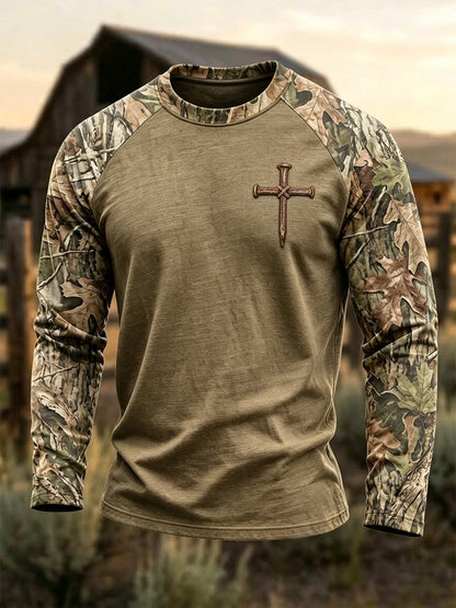 Men's Autumn/Winter "Jungle Faith" Camouflage Print Crew-Neck Top