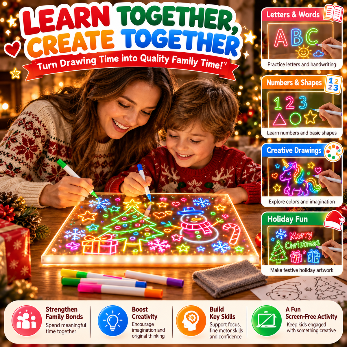 🎨 LED Light-Up Drawing Board for Kids a?? Reusable Glow Art Kit