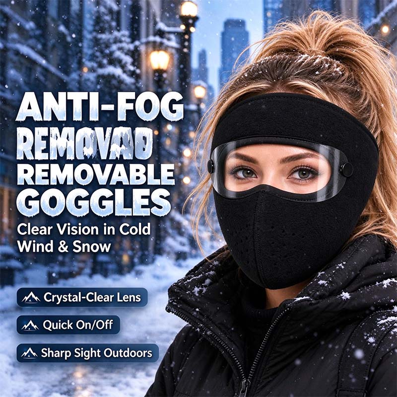 Winter Face Mask with Detachable Goggles, Windproof Thermal Fleece Lined Full Face Cover e🥽