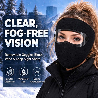 Winter Face Mask with Detachable Goggles, Windproof Thermal Fleece Lined Full Face Cover e🥽