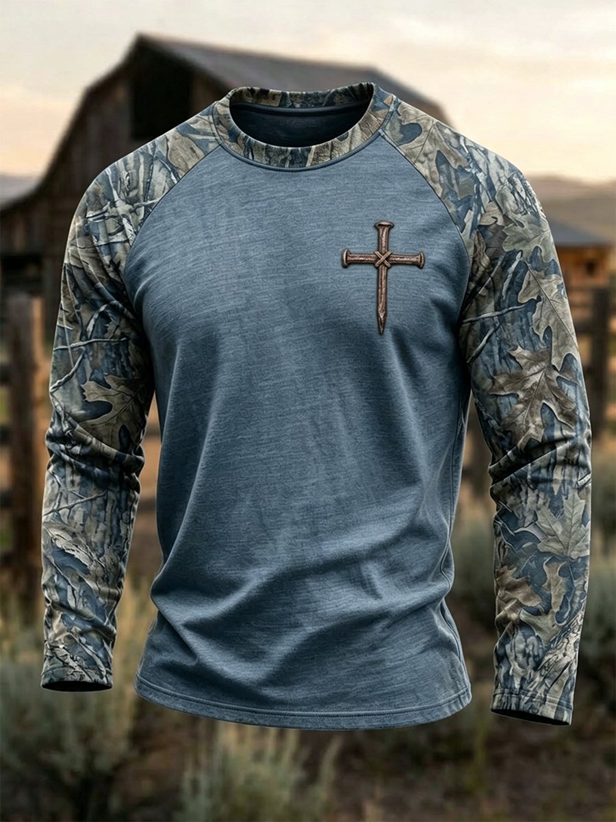 Men's Autumn/Winter "Jungle Faith" Camouflage Print Crew-Neck Top