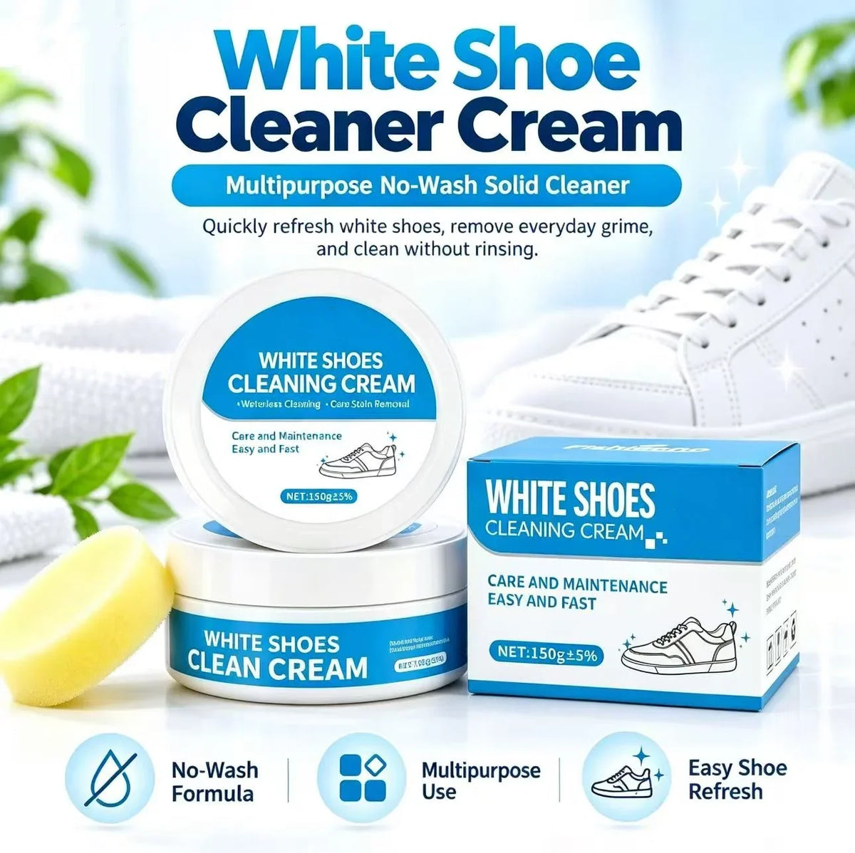 🔥Only $10.99 each!👟White Shoe Cleaning Cream | Waterless Stain Remover with Sponge