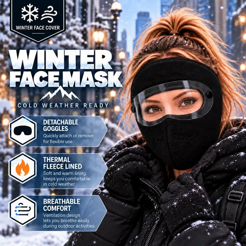 Winter Face Mask with Detachable Goggles, Windproof Thermal Fleece Lined Full Face Cover e🥽