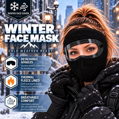 Winter Face Mask with Detachable Goggles, Windproof Thermal Fleece Lined Full Face Cover e🥽